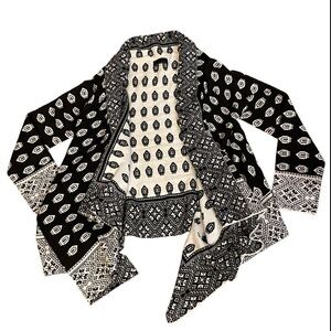 Jeans by Buffalo Women’s Black & White Print Open Front Knit Cardigan Tribal M